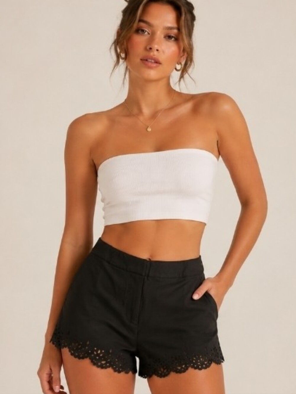ASOS Black High Waisted Scallop Hem Shorts